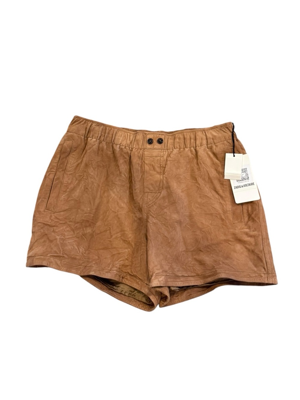 Zadig & Voltaire Paxi Daim Froisse Cognac Brown Suede Leather shorts NWT 38 - Picture 3 of 9